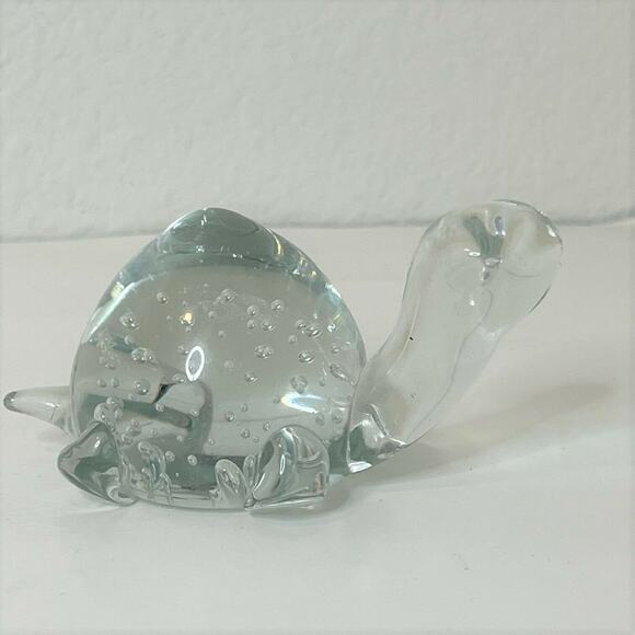 Vintage Clear Art Glass Turtle Figurine 1980s Controlled Bubbles Paperweight - Picture 1 of 7